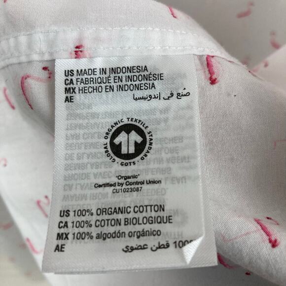 Bar III Organic Cotton Button Shirt Mens L 16 White Pink Flamingos Long Sleeve - Picture 6 of 10